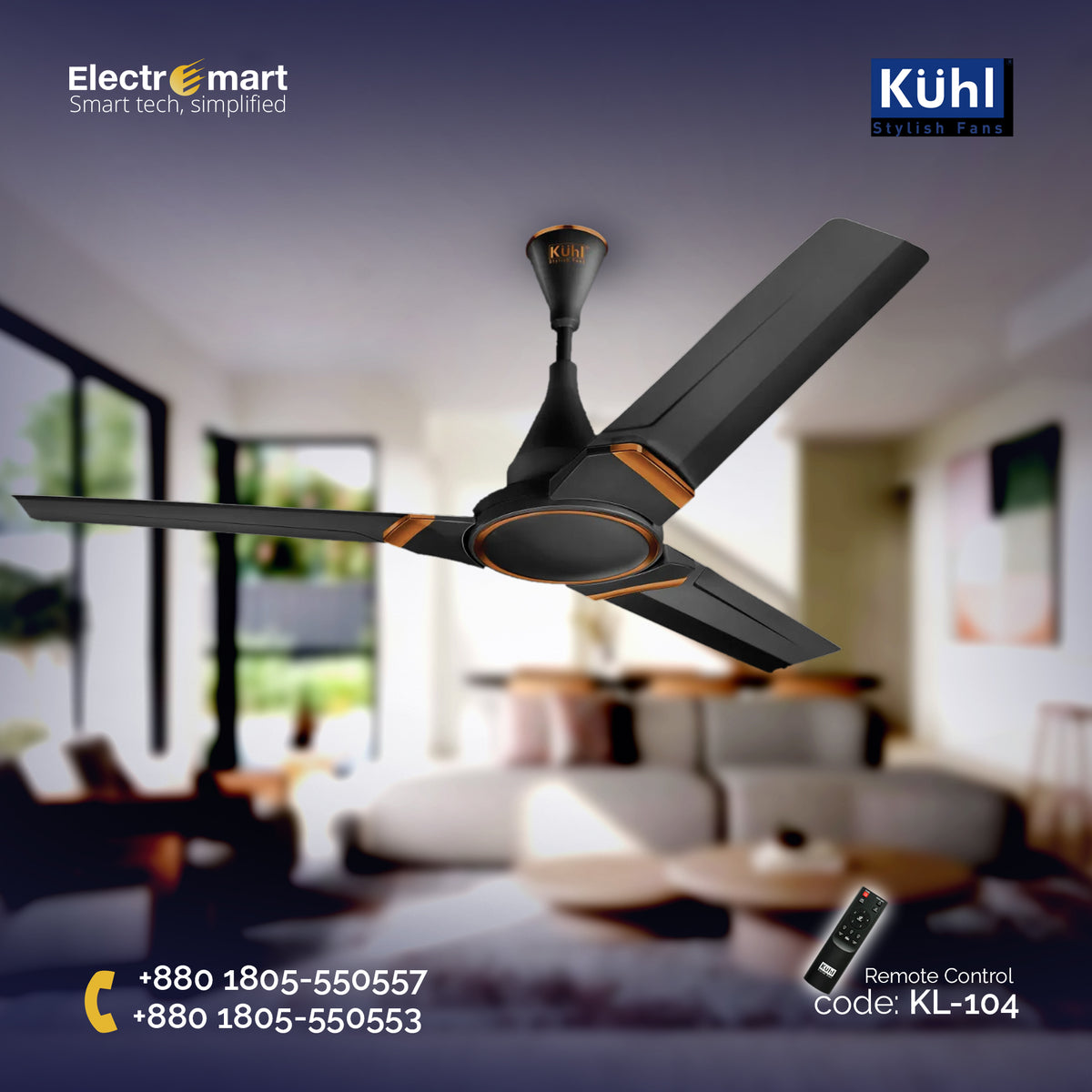 Kuhl Prima A3 3 Blades 48″ Ceiling Fan - Black (KL-104)