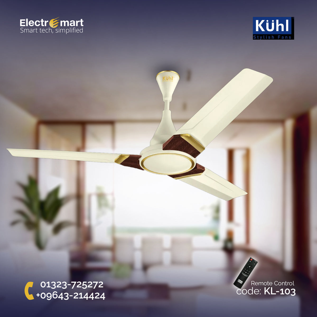 Kuhl Prima A3 3 Blades 48″ Ceiling Fan - Ivory (KL-103)