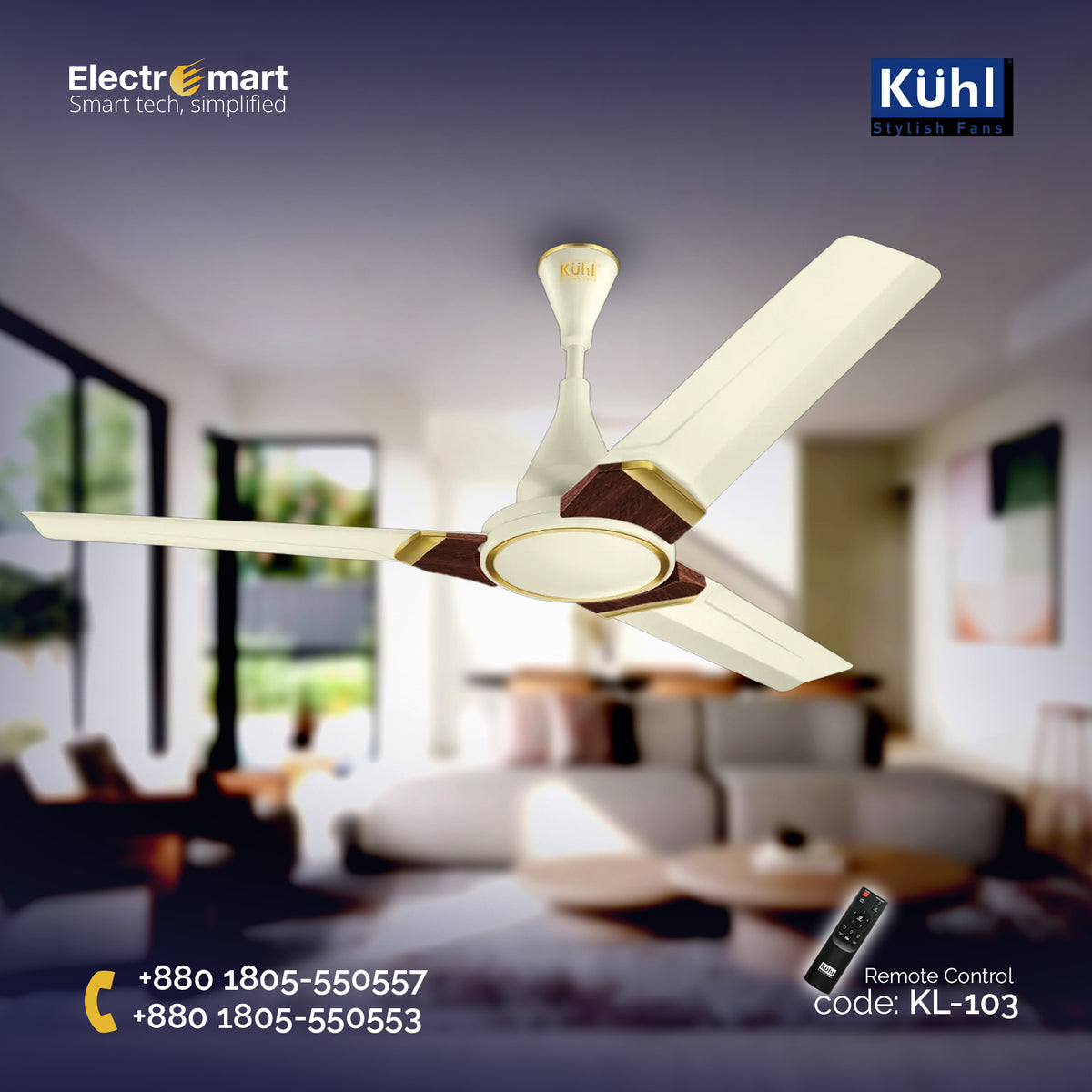 Kuhl Prima A3 3 Blades 48″ Ceiling Fan - Ivory (KL-103)