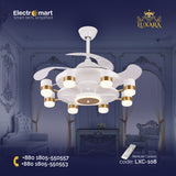 Luxara Chandelier Ceiling Fan (LXC-108) – White & Gold with Transparent Blades