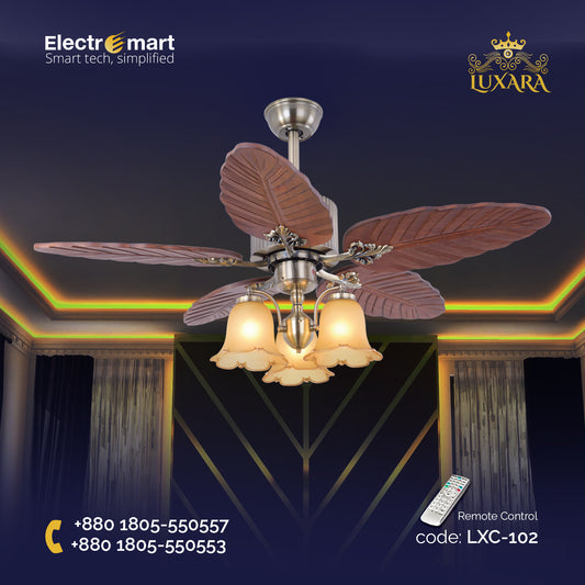 Luxara Heritage 48" – Traditional 5-Blades Solid Wood Chandelier Fan with Antique Bronze Finish & Triple E27 Glass Lampshade (LXC-102)