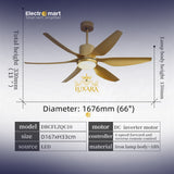 Luxara Cyclone 66" – Luxury 6-Blades Smart Ceiling Fan with Integrated LED & High-Performance Motor (Polished Gold Edition) LXC-105