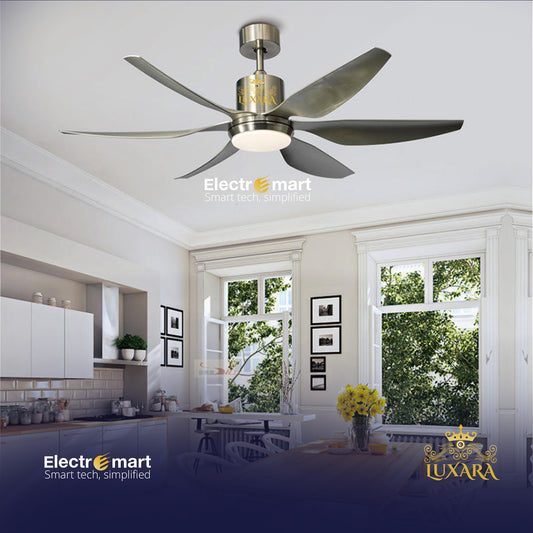Luxara Cyclone 66" – Ultra-Sleek 6-Blades Performance Ceiling Fan with Integrated LED & High-Torque Motor (Brushed Silver Edition) LXC-104