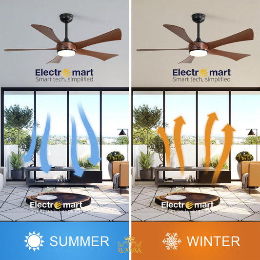 Luxara Elixir 52" – Ultra-Modern 5-Blades BLDC Ceiling Fan with 3CCT Smart LED & Remote Control (Dark Wood) LXE-102