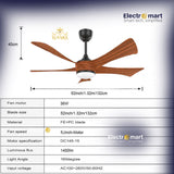 Luxara Elixir 52" – Ultra-Modern 5-Blades BLDC Ceiling Fan with 3CCT Smart LED & Remote Control (Dark Wood) LXE-102