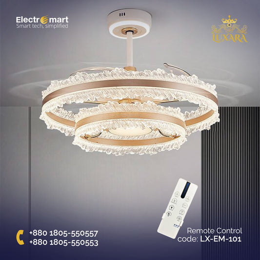 Luxara Empress Luxury Dual-Ring Crystal Chandelier Ceiling Fan, LX-EM-101