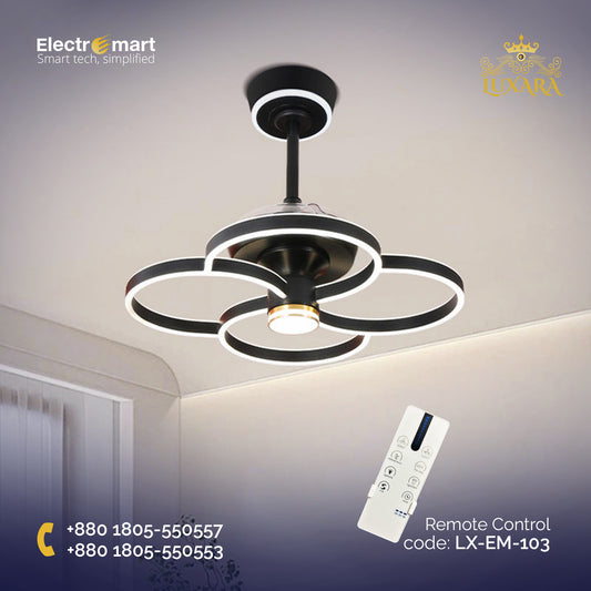 Luxara Empress Luxury Four-Ring Chandelier Ceiling Fan ,LX-EM_103(Black color)