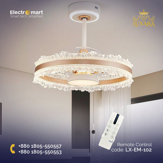 Luxara Empress Luxury Single-Ring Crystal Chandelier Ceiling Fan