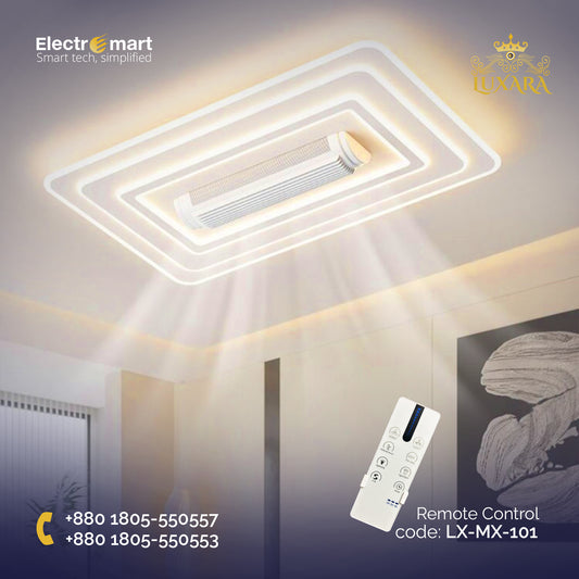 Luxara Matrix – Modern Geometric Flush Mount Ceiling Fan with Multi-Tier LED Lighting. (Rectangular,LX-MX-101)