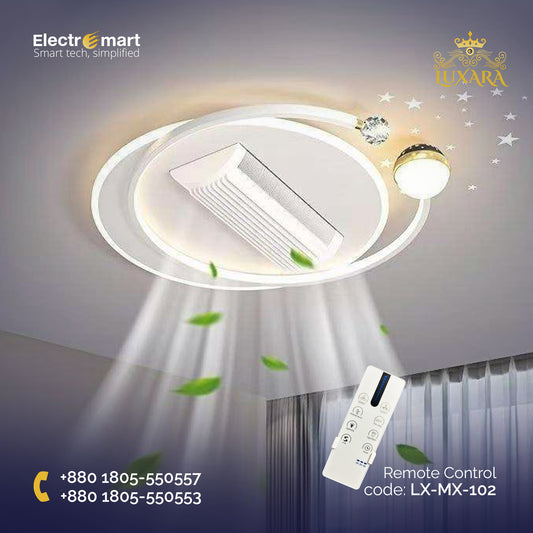 Luxara Matrix – Modern Geometric Flush Mount Ceiling Fan with Multi-Tier LED Lighting. (Circle,LX-MX-102)