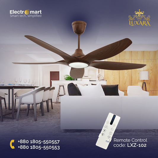 Luxara ZenAir 60" – Ultra-Modern 5-Blades BLDC Ceiling Fan with Smart 3-Tone LED & Remote Control (Dark Wood) LXZ-102