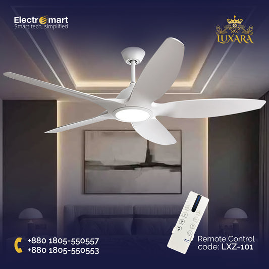 Luxara ZenAir 60" – Ultra-Modern 5-Blades BLDC Ceiling Fan with Smart 3-Tone LED & Remote Control (Arctic White Finish) LXZ-101