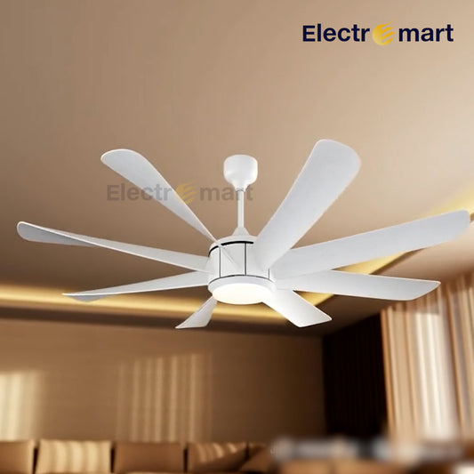 Luxara Grandeur 8 blade 62" Ceiling Fan- Ultra-Silent BLDC Motor, ABS Aero-Blades with Tri-Color LED Under light & Remote Control (White), LXGDR-101