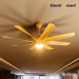 Luxara Grandeur 8 blades 62" Ceiling Fan- Ultra-Silent BLDC Motor, ABS Aero-Blades with Tri-Color LED Under light & Remote Control (Light Wood), LXGDR-103