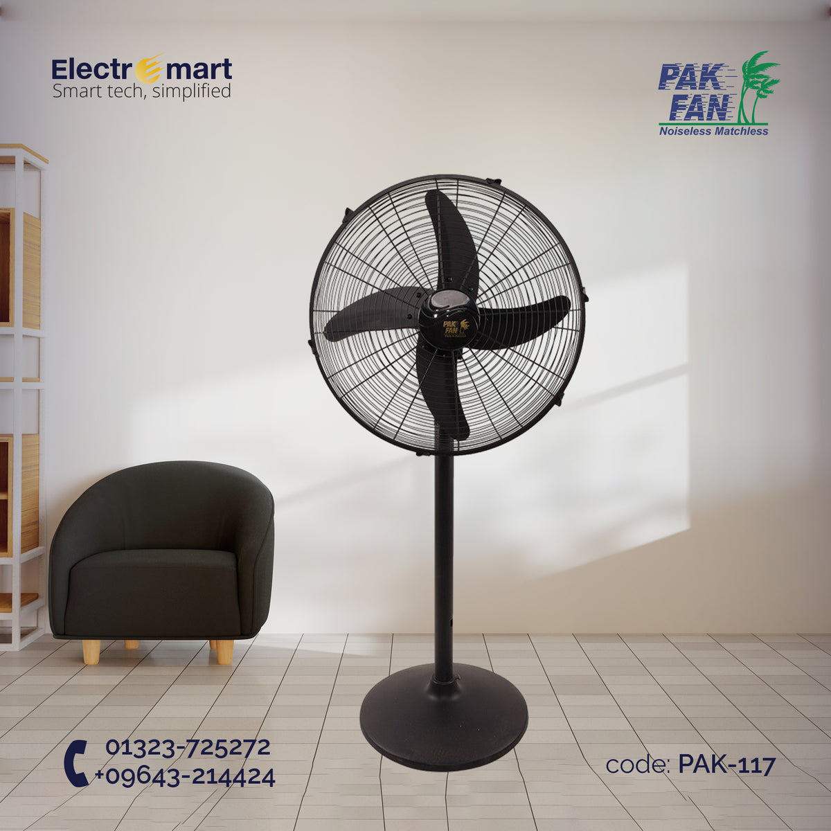 PAK 24 Inch Industrial Pedestal Fan (Black) by Electroemart | Powerful Airflow