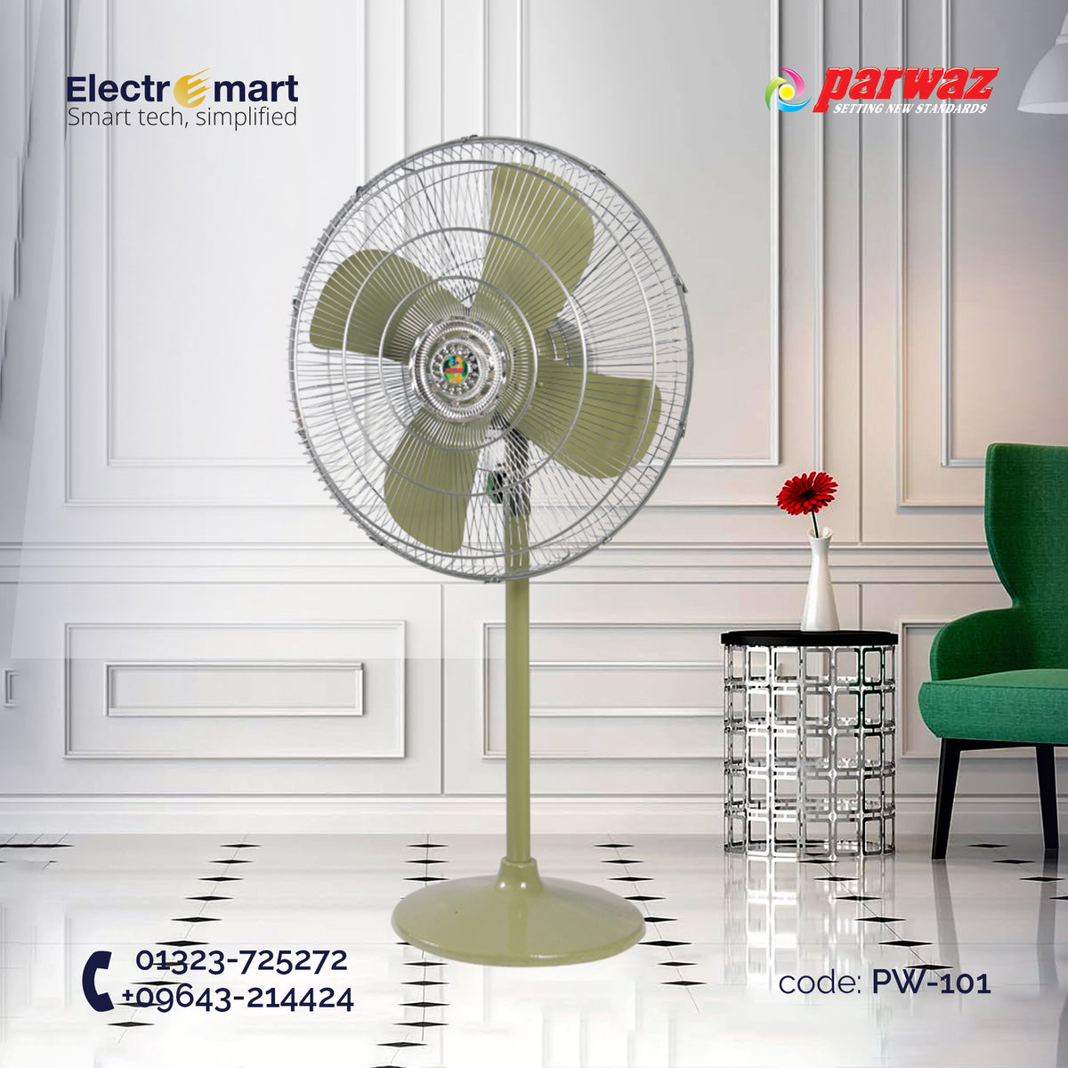 PARWAZ 24 Inch Pedestal Fan by Electroemart | Luxury Home & Office Comfort