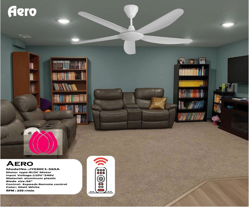 Aero UL 56" Smart Ceiling Fan (Matt White, 5 Blades) – BLDC Motor with Remote Control – Luxury Energy Efficient Ceiling Fan