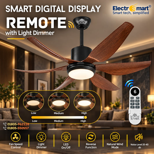 Luxara Cyclone 66" – Ultra-Silent  Luxury Ceiling Fan with Integrated LED & 6-Blades Aerodynamic Design (Dark Wood Finish) LXC-102