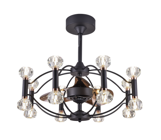 Chandelier Ceiling Fan – Breeze Lux 3 Blade 22" with Crystal Lampshade & Remote (BL-132, Black, Coffee Blades)