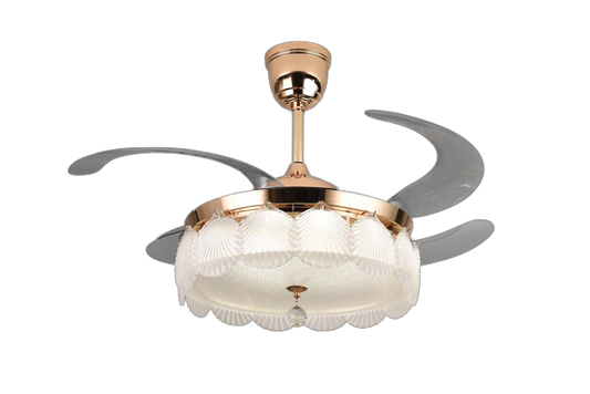 Chandelier Ceiling Fan – Breeze Lux 4 Blade 48" with Crystal Lampshade & Remote (BL-105, S-Gold, Transparent Blades, 96W LED)