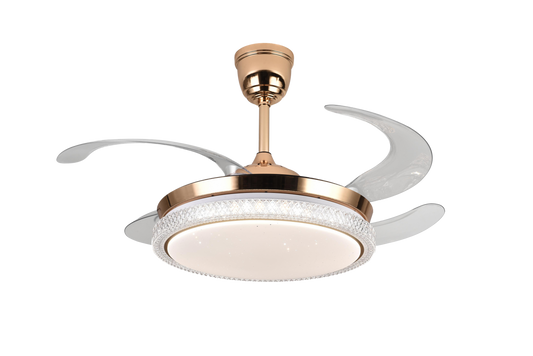 Chandelier Ceiling Fan – Breeze Lux 4 Blade 48" with Acrylic Lampshade & Remote (BL-108, S-Gold, Transparent Blades)
