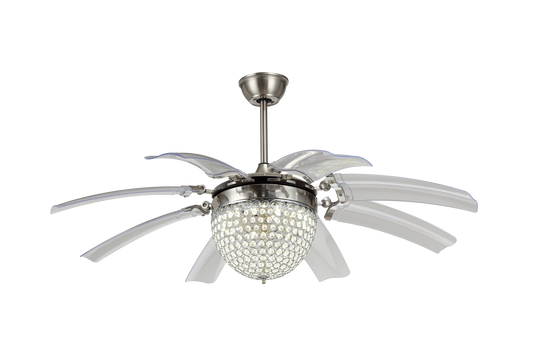 Chandelier Ceiling Fan – Breeze Lux 4 Blade 48" with LED Light & Remote (BL-110, Black, Coffee Blades, Crystal Lampshade)