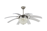 Chandelier Ceiling Fan – Breeze Lux 4 Blade 48" with LED Light & Remote (BL-110, Black, Coffee Blades, Crystal Lampshade)