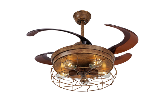 Chandelier Ceiling Fan – Breeze Lux 4 Blade 48" with E27 Light Holders & Remote (BL-129, Weather Wood, Coffee Blades)