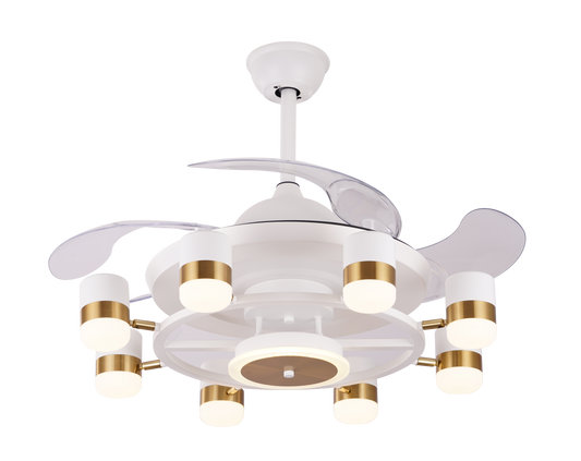 Chandelier Ceiling Fan – Breeze Lux 4 Blade 48" with LED Light & Remote (BL-134, White & Gold, Transparent Blades)