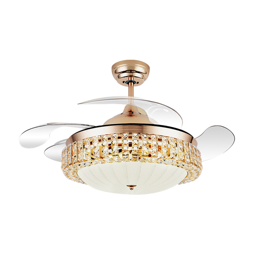 Chandelier Ceiling Fan – Breeze Lux 4 Blade 48" with Glass Lampshade & Remote (BL-136, S-Gold, Transparent Blades)