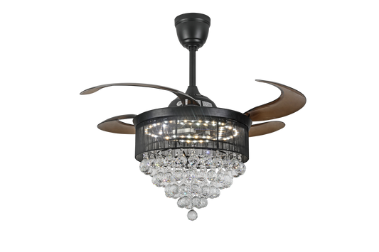 Chandelier Ceiling Fan – Breeze Lux 4 Blade 48" with Crystal Lampshade & Remote (BL-137, Black, Coffee Blades)