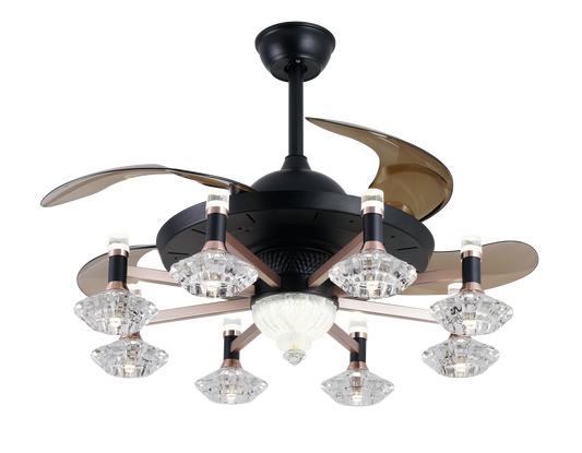 Chandelier Ceiling Fan – Breeze Lux 4 Blade 48" with Glass Lampshade & Remote (BL-143, Black & Gold, Coffee Blades)