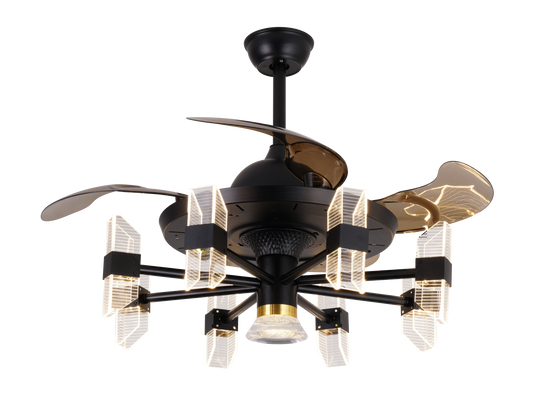 Chandelier Ceiling Fan – Breeze Lux 4 Blade 48" with LED Light & Remote (BL-144, Black & Gold, Coffee Blades)
