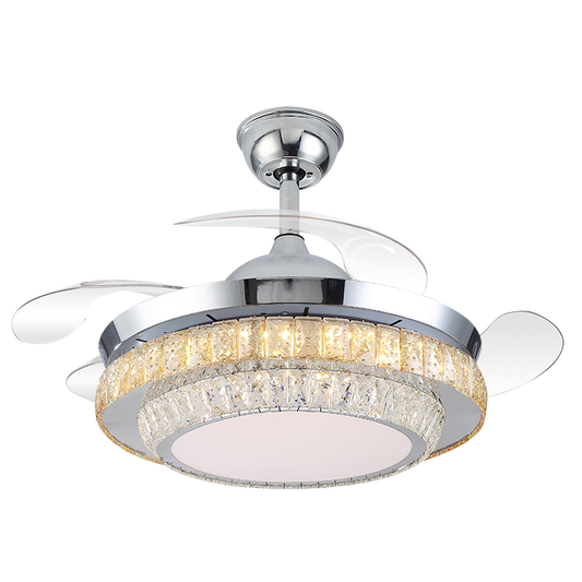 Chandelier Ceiling Fan – Breeze Lux 4 Blade 48" with Crystal Lampshade & Remote (BL-148, Chrome, Transparent Blades)
