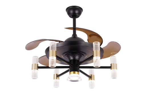 Chandelier Ceiling Fan – Breeze Lux 4 Blade 48" with LED Light & Remote (BL-149, Black & Gold, Coffee Blades)