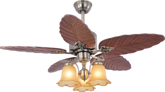 Chandelier Ceiling Fan – Breeze Lux 5 Blade 48" with Glass Lampshade & Remote (BL-154, Antique Bronze, Solid Wood Blades)