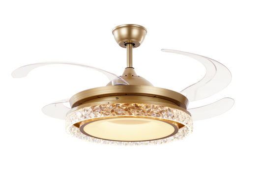 Chandelier Ceiling Fan – Breeze Lux 4 Blade 48" with Crystal Lampshade & Remote (BL-156, Gold, Transparent Blades)