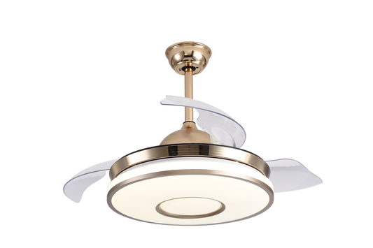 Chandelier Ceiling Fan – Breeze Lux 4 Blade 36" with Acrylic Lampshade & Remote (BL-158, S-Gold, Transparent Blades)