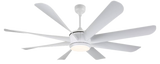 Luxara Grandeur 8 blade 62" Ceiling Fan- Ultra-Silent BLDC Motor, ABS Aero-Blades with Tri-Color LED Under light & Remote Control (White), LXGDR-101