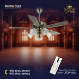 Luxara Grand Majestic 5 Blades 52" Luxury Ceiling Fan with Handcrafted Floral Glass LED Light & BLDC Motor – Antique Brass Finish, LX-GM-103