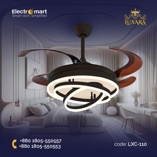 Luxara-Chandelier-Ceiling-Fan-4-Blade-with-LED-Light-&-Remote-(LXC-110,-Black-&-Coffee)