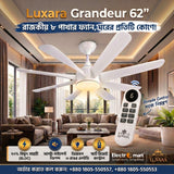 Luxara Grandeur 62 inch 8 blade ultra silent BLDC ceiling fan with dimmable LED light in modern living room