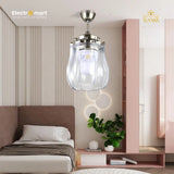 Luxara Chandelier 42" – Elite 8-Blades DC Ceiling Fan with Crystal-Inspired LED & Smart Remote (Sand Nickel Finish with Transparent Blades) LXC-101