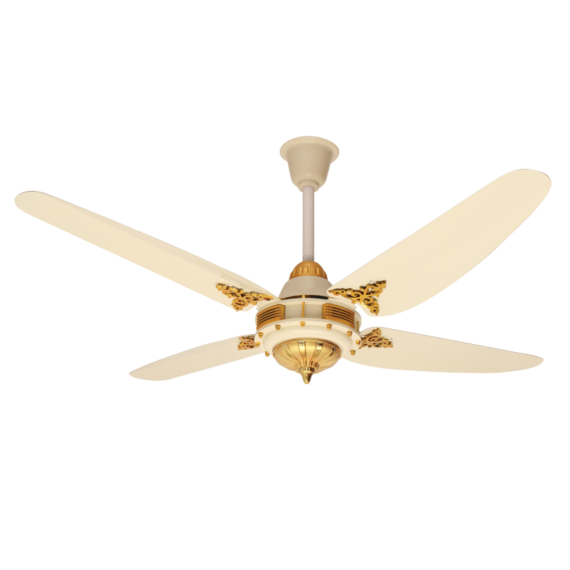 PARWAZ 56" Fortune Ceiling Fan (Off White with Golden) – 99.99% Copper Motor | 330 RPM High-Speed | Elegant Pakistani 4-Blade Ceiling Fan