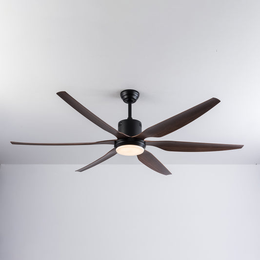 Riviera 66" Smart Ceiling Fan (Black + Dark Wood, 6 Blades) – Tuya WiFi BLDC Motor LED Dual Light Ceiling Fan